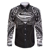 Super Samoan Traditional Tribal Art Tattoos Family Matching Off Shoulder Maxi Dress and Hawaiian Shirt Black Color LT03 Dad's Shirt - Long Sleeve Black - Polynesian Pride