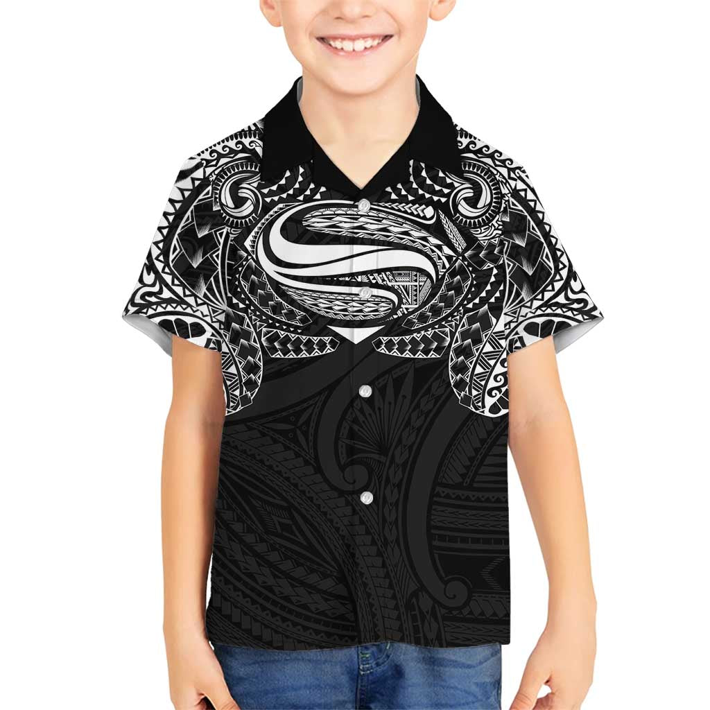 Super Samoan Traditional Tribal Art Tattoos Family Matching Off Shoulder Maxi Dress and Hawaiian Shirt Black Color LT03 Son's Shirt Black - Polynesian Pride
