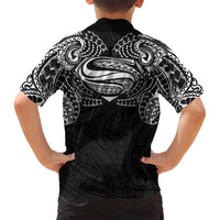 Super Samoan Traditional Tribal Art Tattoos Family Matching Off Shoulder Short Dress and Hawaiian Shirt Black Color LT03 - Polynesian Pride