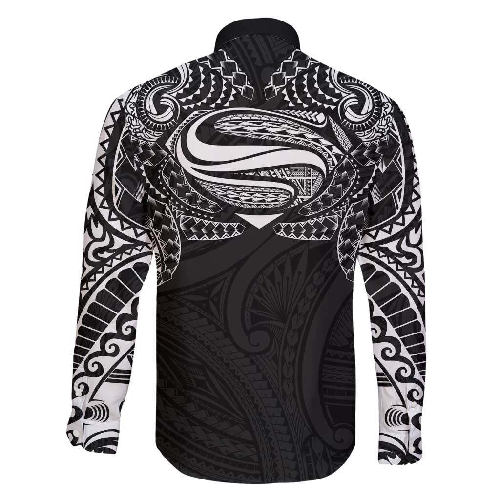 Super Samoan Traditional Tribal Art Tattoos Family Matching Off Shoulder Short Dress and Hawaiian Shirt Black Color LT03 - Polynesian Pride