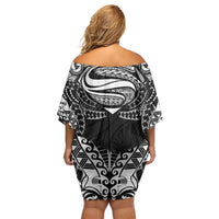 Super Samoan Traditional Tribal Art Tattoos Family Matching Off Shoulder Short Dress and Hawaiian Shirt Black Color LT03 - Polynesian Pride