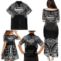 Super Samoan Traditional Tribal Art Tattoos Family Matching Puletasi and Hawaiian Shirt Black Color LT03 - Polynesian Pride