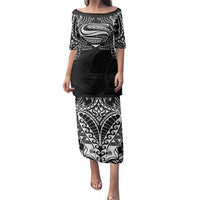 Super Samoan Traditional Tribal Art Tattoos Family Matching Puletasi and Hawaiian Shirt Black Color LT03 Mom's Dress Black - Polynesian Pride