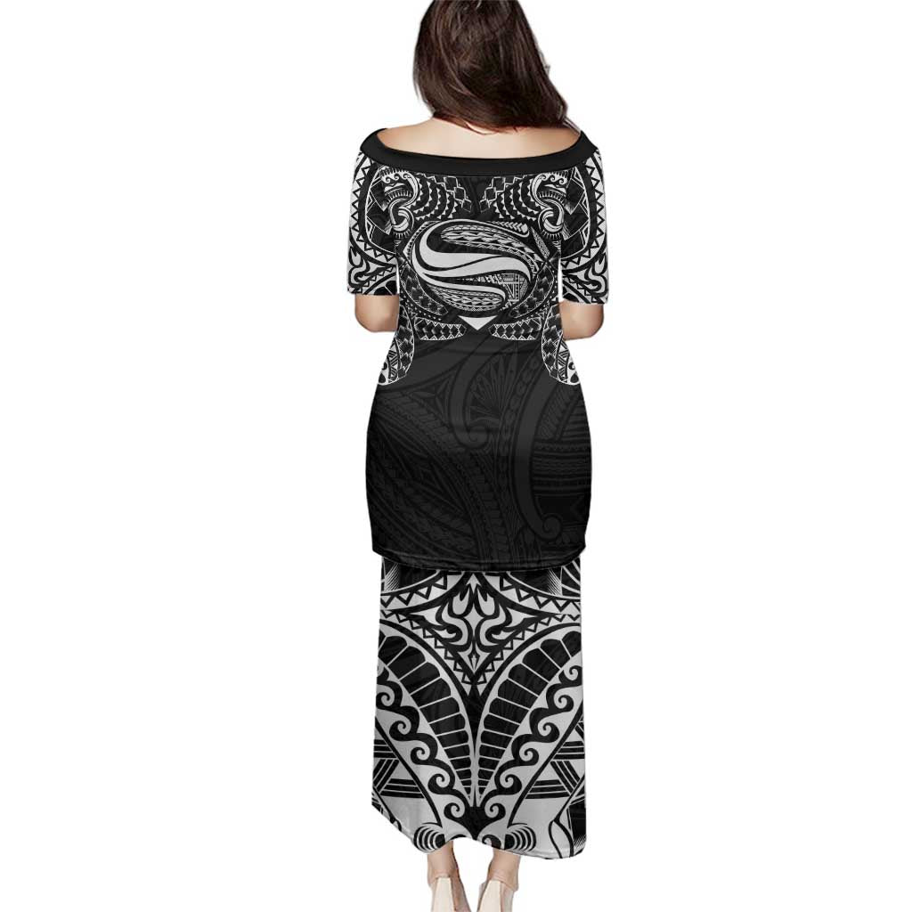 Super Samoan Traditional Tribal Art Tattoos Family Matching Puletasi and Hawaiian Shirt Black Color LT03 - Polynesian Pride