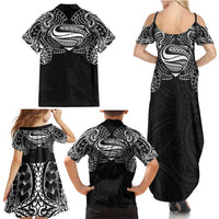 Super Samoan Traditional Tribal Art Tattoos Family Matching Summer Maxi Dress and Hawaiian Shirt Black Color LT03 - Polynesian Pride
