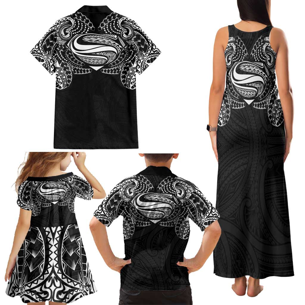 Super Samoan Traditional Tribal Art Tattoos Family Matching Tank Maxi Dress and Hawaiian Shirt Black Color LT03 - Polynesian Pride