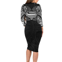 Super Samoan Traditional Tribal Art Tattoos Long Sleeve Bodycon Dress Black Color LT03 - Polynesian Pride
