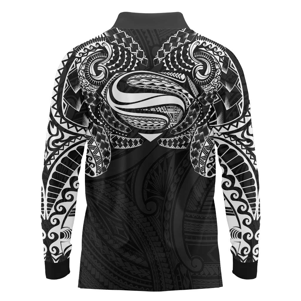Super Samoan Traditional Tribal Art Tattoos Long Sleeve Polo Shirt Black Color LT03 - Polynesian Pride