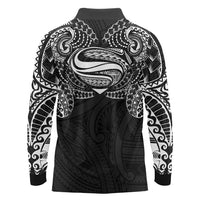 Super Samoan Traditional Tribal Art Tattoos Long Sleeve Polo Shirt Black Color LT03 - Polynesian Pride