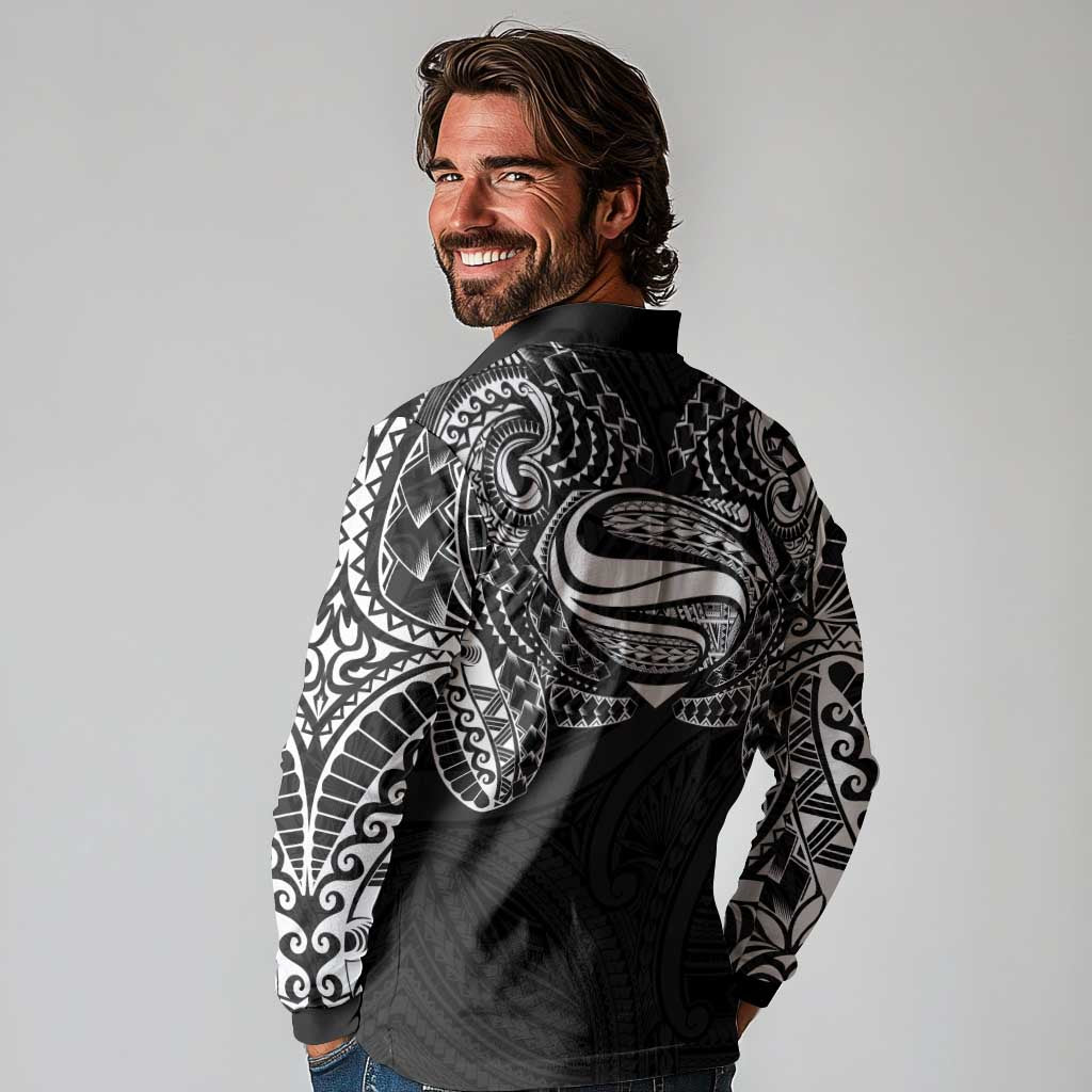 Super Samoan Traditional Tribal Art Tattoos Long Sleeve Polo Shirt Black Color LT03 - Polynesian Pride
