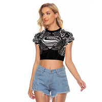 Super Samoan Traditional Tribal Art Tattoos Raglan Cropped T Shirt Black Color - Polynesian Pride