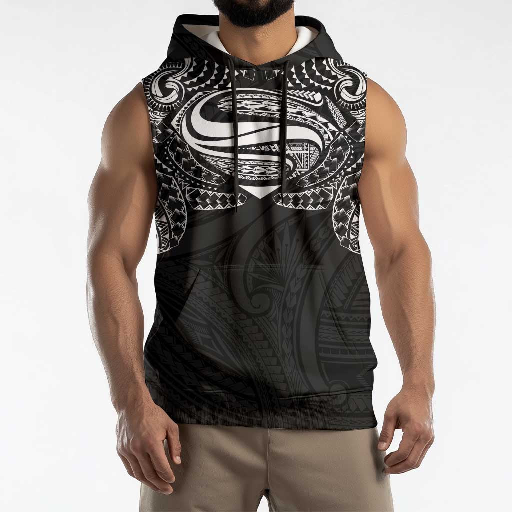 Super Samoan Traditional Tribal Art Tattoos Sleeveless Hoodie Black Color LT03 - Polynesian Pride