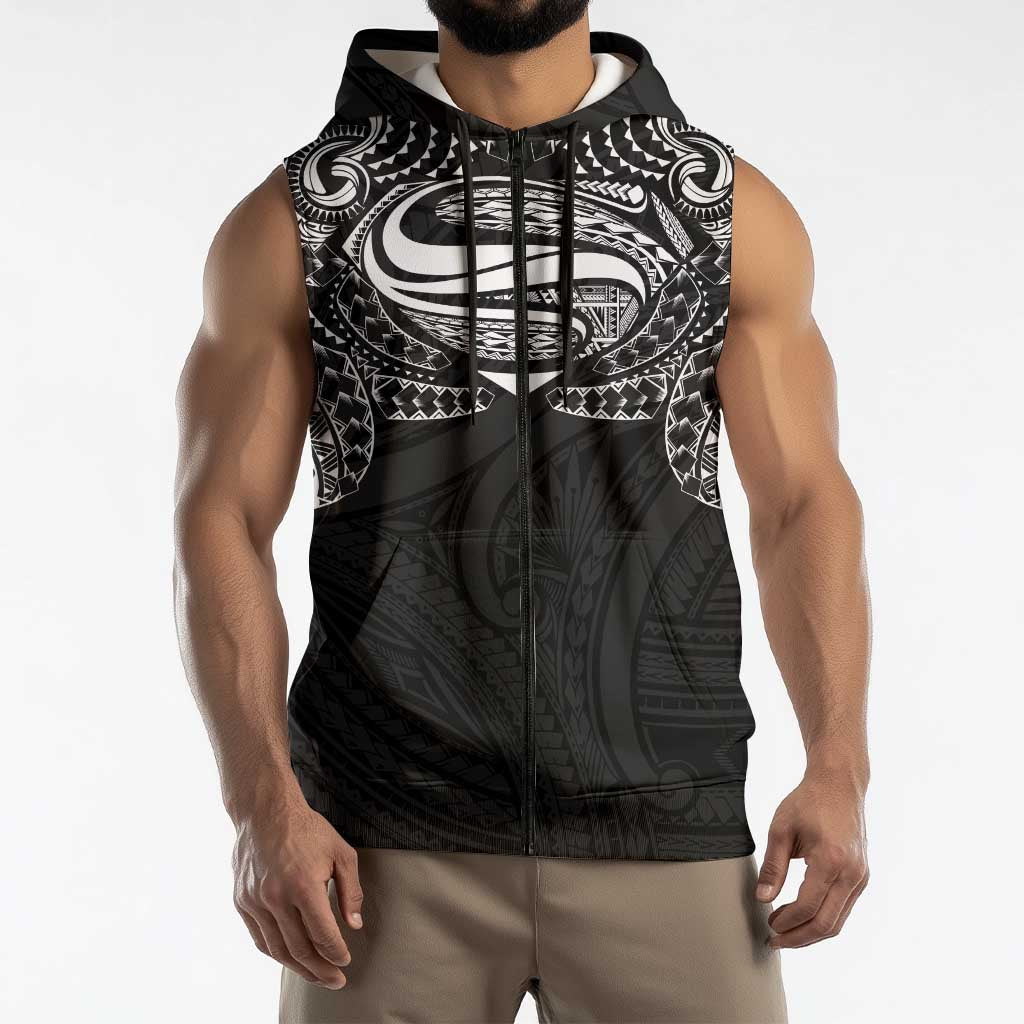 Super Samoan Traditional Tribal Art Tattoos Sleeveless Zip Hoodie Black Color LT03 - Polynesian Pride