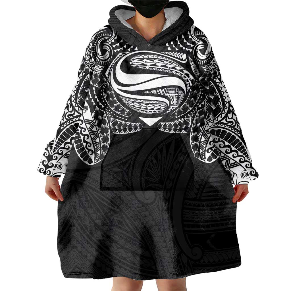 Super Samoan Traditional Tribal Art Tattoos Wearable Blanket Hoodie Black Color LT03 - Polynesian Pride