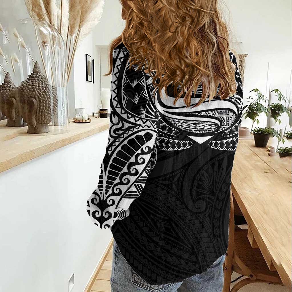 Super Samoan Traditional Tribal Art Tattoos Women Casual Shirt Black Color LT03 - Polynesian Pride