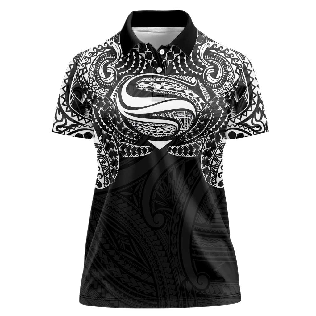 Super Samoan Traditional Tribal Art Tattoos Women Polo Shirt Black Color - Polynesian Pride