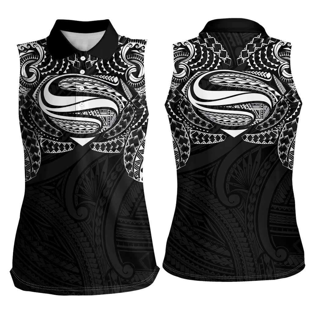 Super Samoan Traditional Tribal Art Tattoos Women Sleeveless Polo Shirt Black Color LT03 - Polynesian Pride