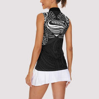 Super Samoan Traditional Tribal Art Tattoos Women Sleeveless Polo Shirt Black Color LT03 - Polynesian Pride
