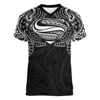 Super Samoan Traditional Tribal Art Tattoos Women V-Neck T-Shirt Black Color LT03 Female Black - Polynesian Pride