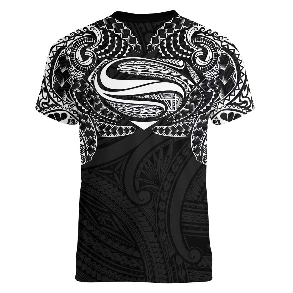 Super Samoan Traditional Tribal Art Tattoos Women V-Neck T-Shirt Black Color LT03 - Polynesian Pride