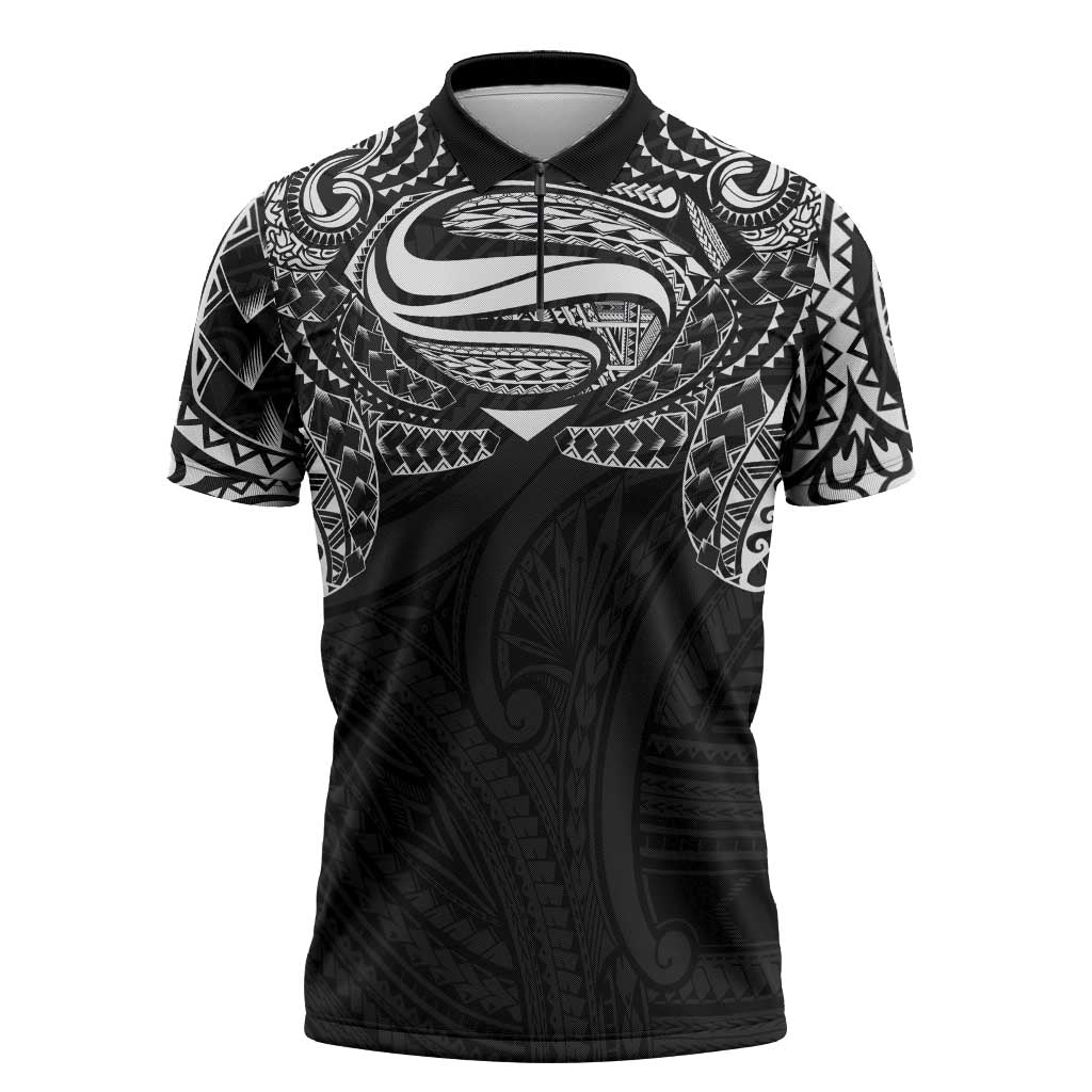 Super Samoan Traditional Tribal Art Tattoos Zipper Polo Shirt Black Color LT03 Black - Polynesian Pride