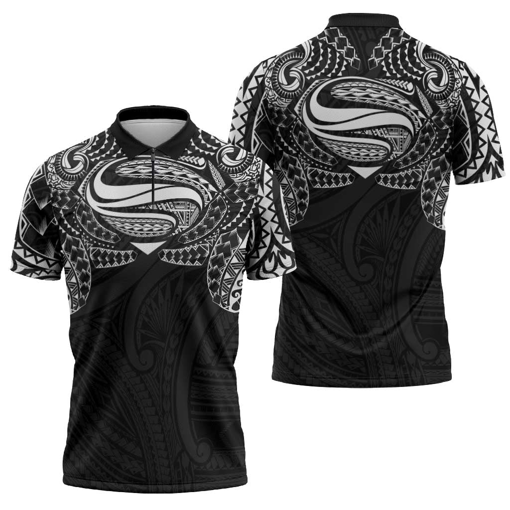 Super Samoan Traditional Tribal Art Tattoos Zipper Polo Shirt Black Color LT03 - Polynesian Pride