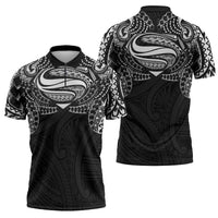 Super Samoan Traditional Tribal Art Tattoos Zipper Polo Shirt Black Color LT03 - Polynesian Pride