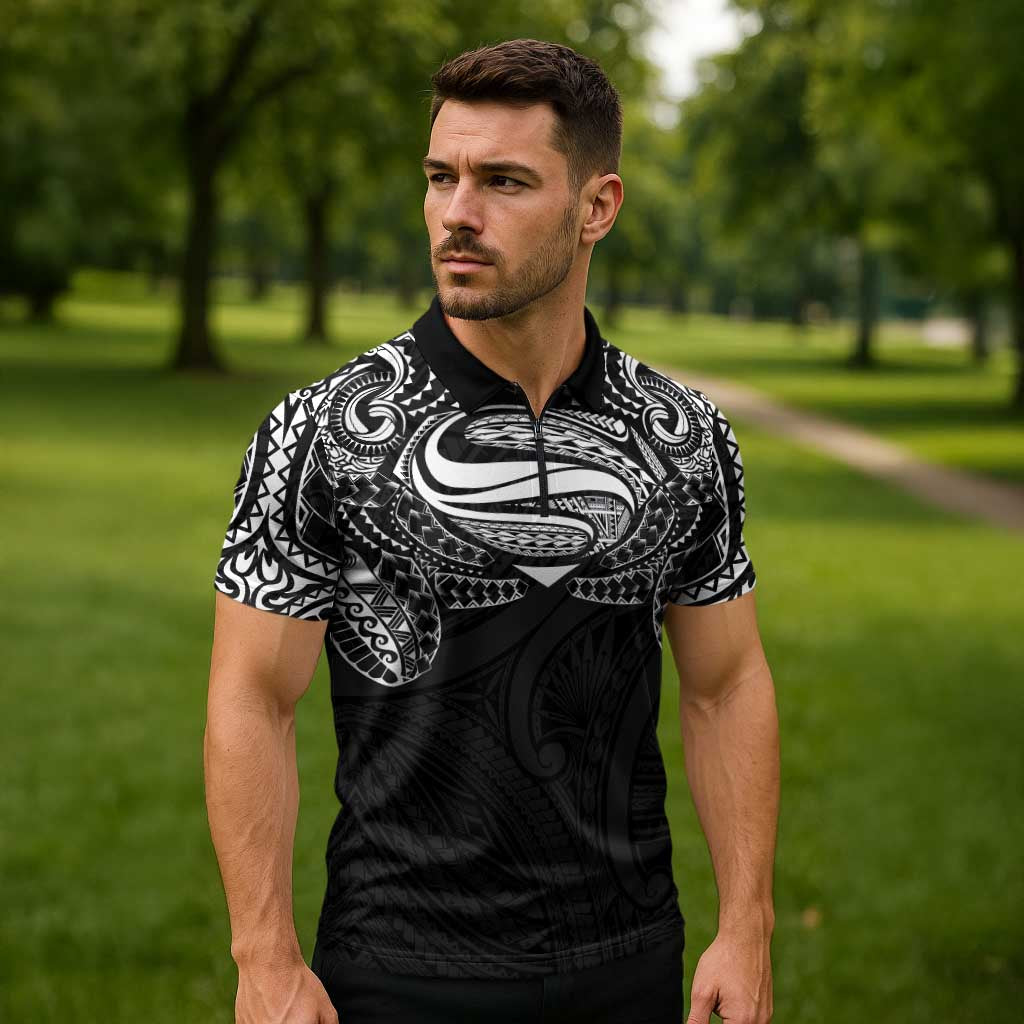 Super Samoan Traditional Tribal Art Tattoos Zipper Polo Shirt Black Color LT03 - Polynesian Pride
