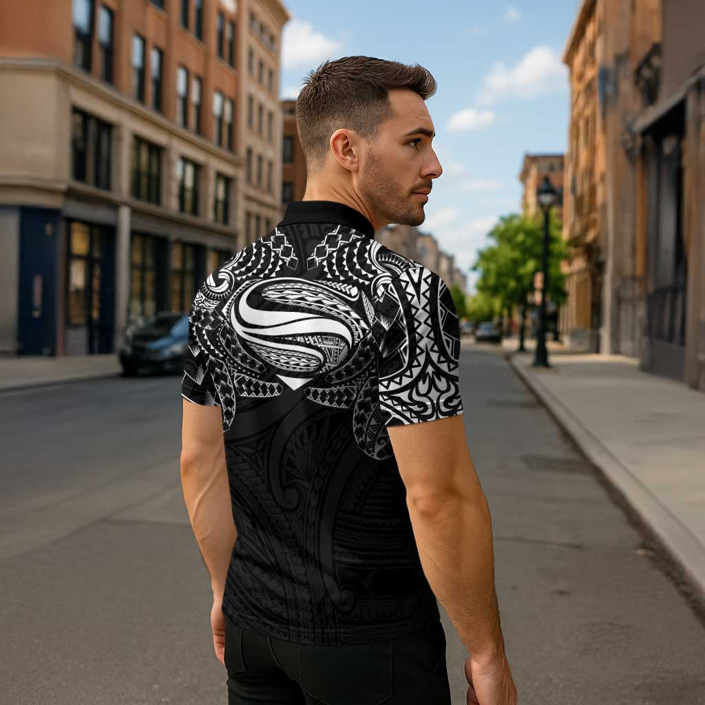 Super Samoan Traditional Tribal Art Tattoos Zipper Polo Shirt Black Color LT03 - Polynesian Pride