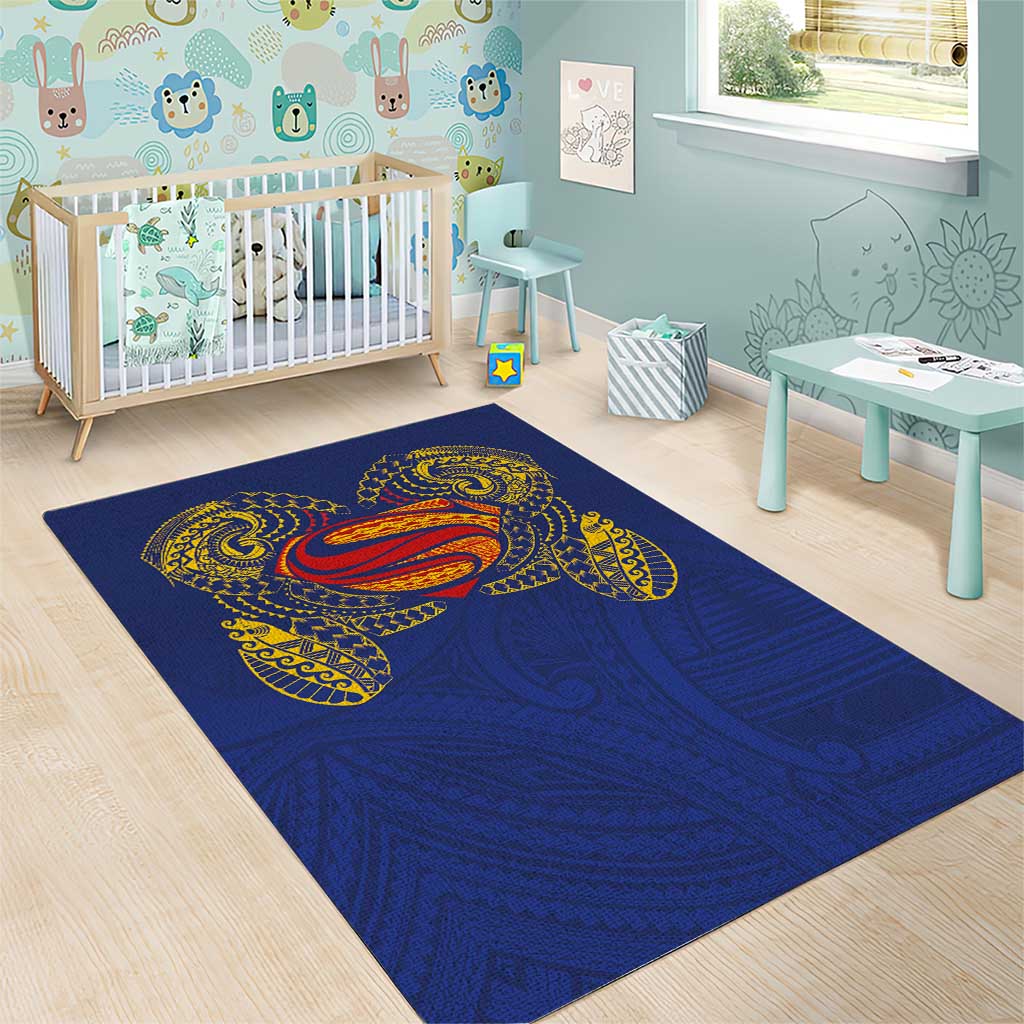 Super Samoan Traditional Tribal Art Tattoos Area Rug Blue Color - Polynesian Pride
