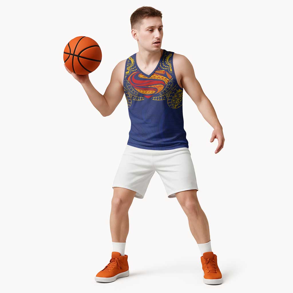 Super Samoan Traditional Tribal Art Tattoos Basketball Jersey Blue Color - Polynesian Pride