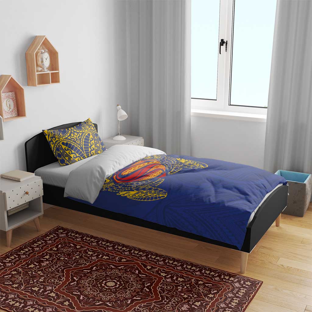 Super Samoan Traditional Tribal Art Tattoos Bedding Set Blue Color - Polynesian Pride