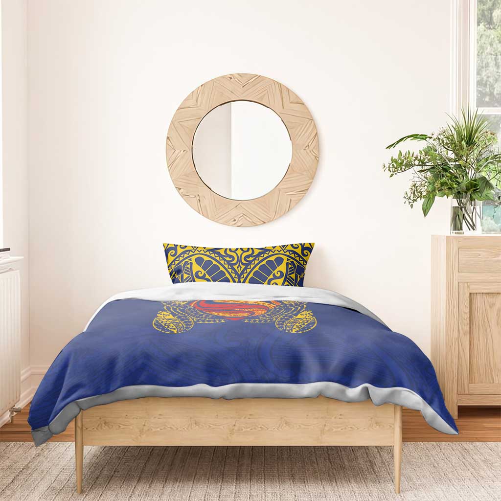 Super Samoan Traditional Tribal Art Tattoos Bedding Set Blue Color - Polynesian Pride
