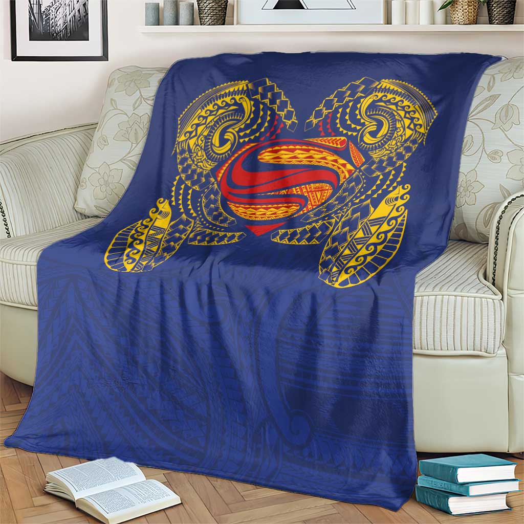 Super Samoan Traditional Tribal Art Tattoos Blanket Blue Color - Polynesian Pride