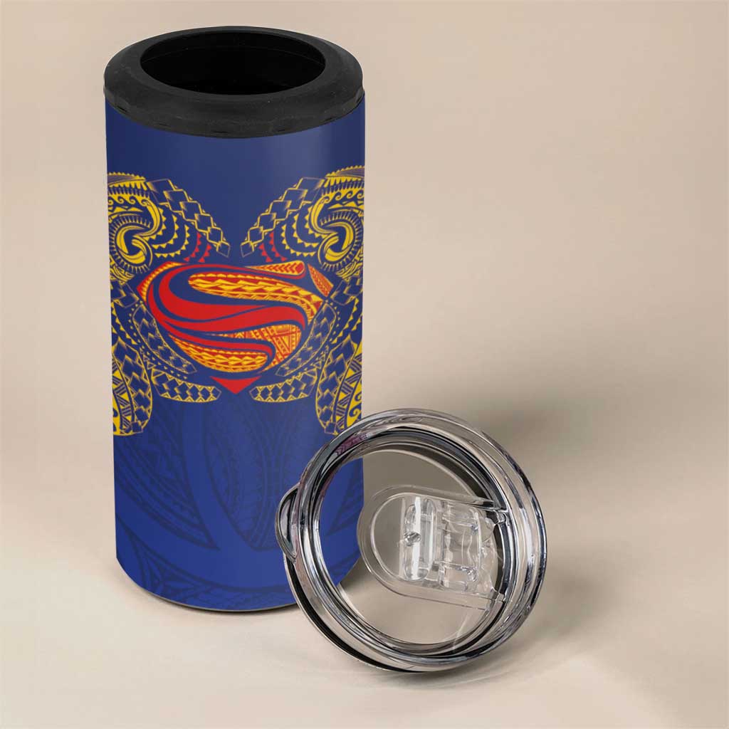 Super Samoan Traditional Tribal Art Tattoos 4 in 1 Can Cooler Tumbler Blue Color LT03 - Polynesian Pride