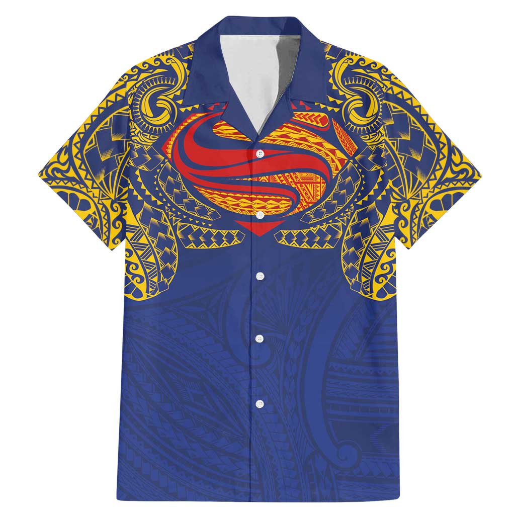 Super Samoan Traditional Tribal Art Tattoos Family Matching Mermaid Dress and Hawaiian Shirt Blue Color LT03 Dad's Shirt - Short Sleeve Blue - Polynesian Pride