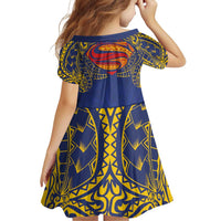 Super Samoan Traditional Tribal Art Tattoos Family Matching Off Shoulder Short Dress and Hawaiian Shirt Blue Color LT03 - Polynesian Pride