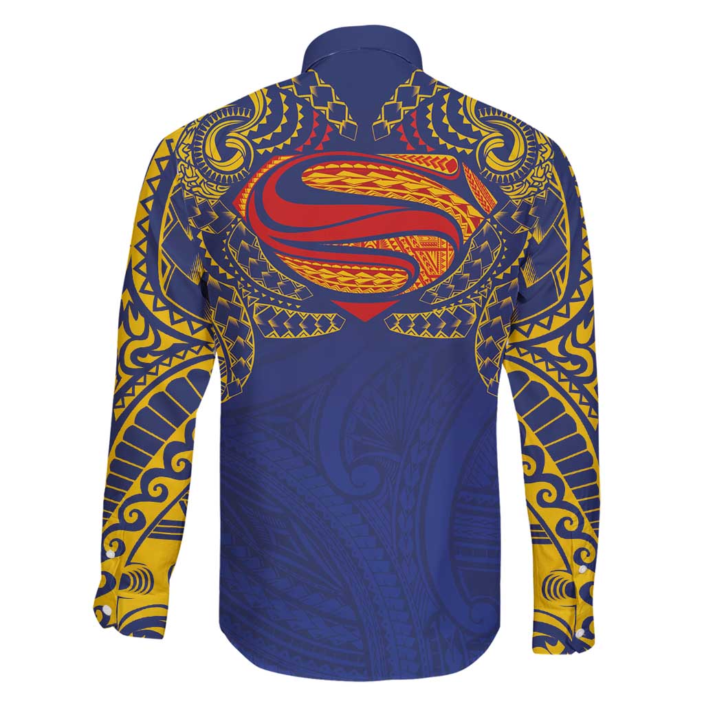 Super Samoan Traditional Tribal Art Tattoos Family Matching Off Shoulder Short Dress and Hawaiian Shirt Blue Color LT03 - Polynesian Pride