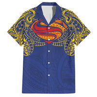 Super Samoan Traditional Tribal Art Tattoos Family Matching Puletasi and Hawaiian Shirt Blue Color LT03 Dad's Shirt - Short Sleeve Blue - Polynesian Pride