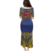 Super Samoan Traditional Tribal Art Tattoos Family Matching Puletasi and Hawaiian Shirt Blue Color LT03 - Polynesian Pride