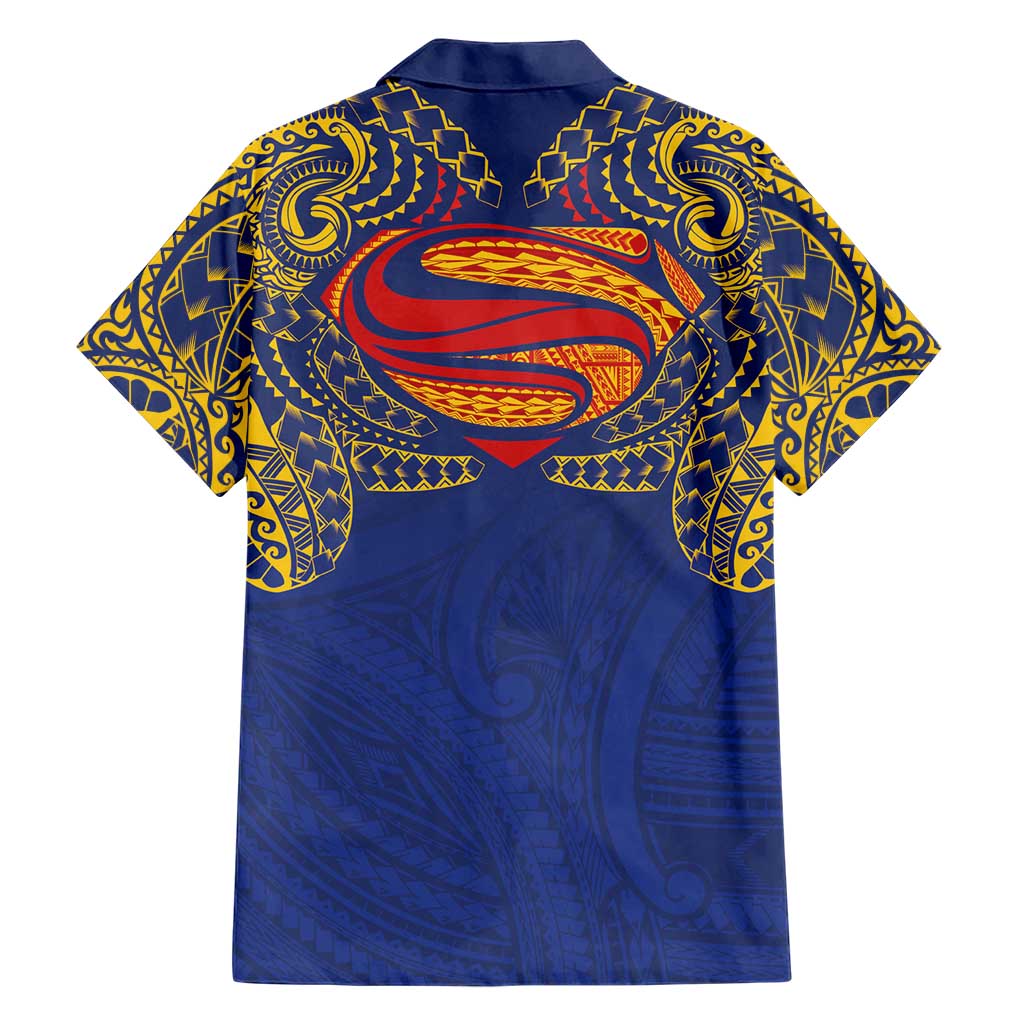 Super Samoan Traditional Tribal Art Tattoos Family Matching Short Sleeve Bodycon Dress and Hawaiian Shirt Blue Color LT03 - Polynesian Pride