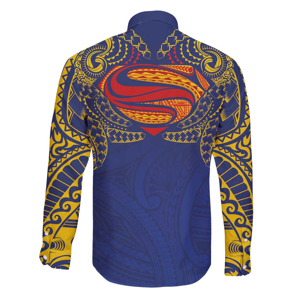 Super Samoan Traditional Tribal Art Tattoos Family Matching Short Sleeve Bodycon Dress and Hawaiian Shirt Blue Color LT03 - Polynesian Pride