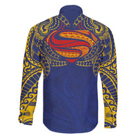 Super Samoan Traditional Tribal Art Tattoos Family Matching Short Sleeve Bodycon Dress and Hawaiian Shirt Blue Color LT03 - Polynesian Pride