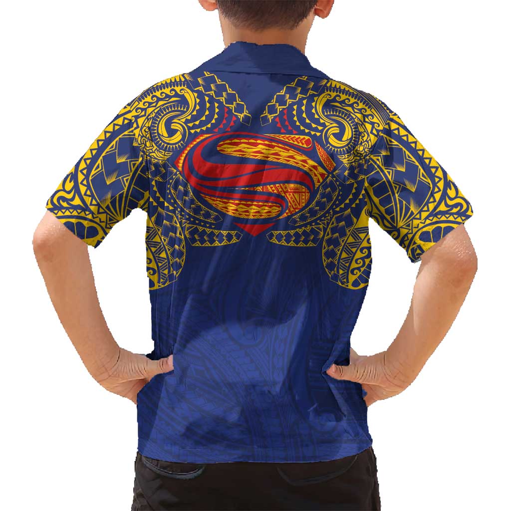 Super Samoan Traditional Tribal Art Tattoos Family Matching Tank Maxi Dress and Hawaiian Shirt Blue Color LT03 - Polynesian Pride