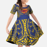 Super Samoan Traditional Tribal Art Tattoos Family Matching Tank Maxi Dress and Hawaiian Shirt Blue Color LT03 Daughter's Dress Blue - Polynesian Pride
