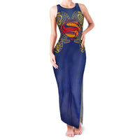 Super Samoan Traditional Tribal Art Tattoos Family Matching Tank Maxi Dress and Hawaiian Shirt Blue Color LT03 Mom's Dress Blue - Polynesian Pride