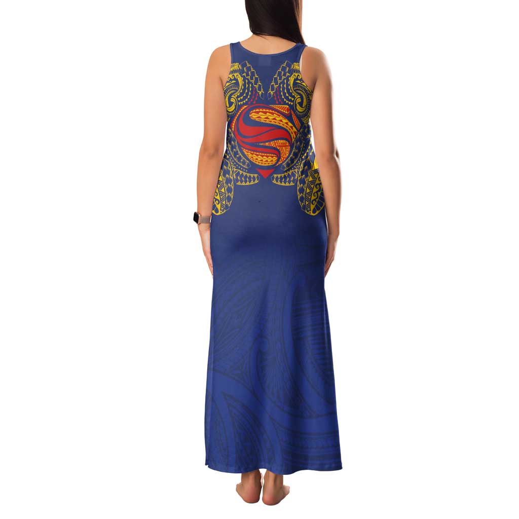 Super Samoan Traditional Tribal Art Tattoos Family Matching Tank Maxi Dress and Hawaiian Shirt Blue Color LT03 - Polynesian Pride