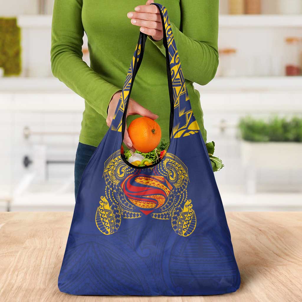 Super Samoan Traditional Tribal Art Tattoos Grocery Bag Blue Color - Polynesian Pride