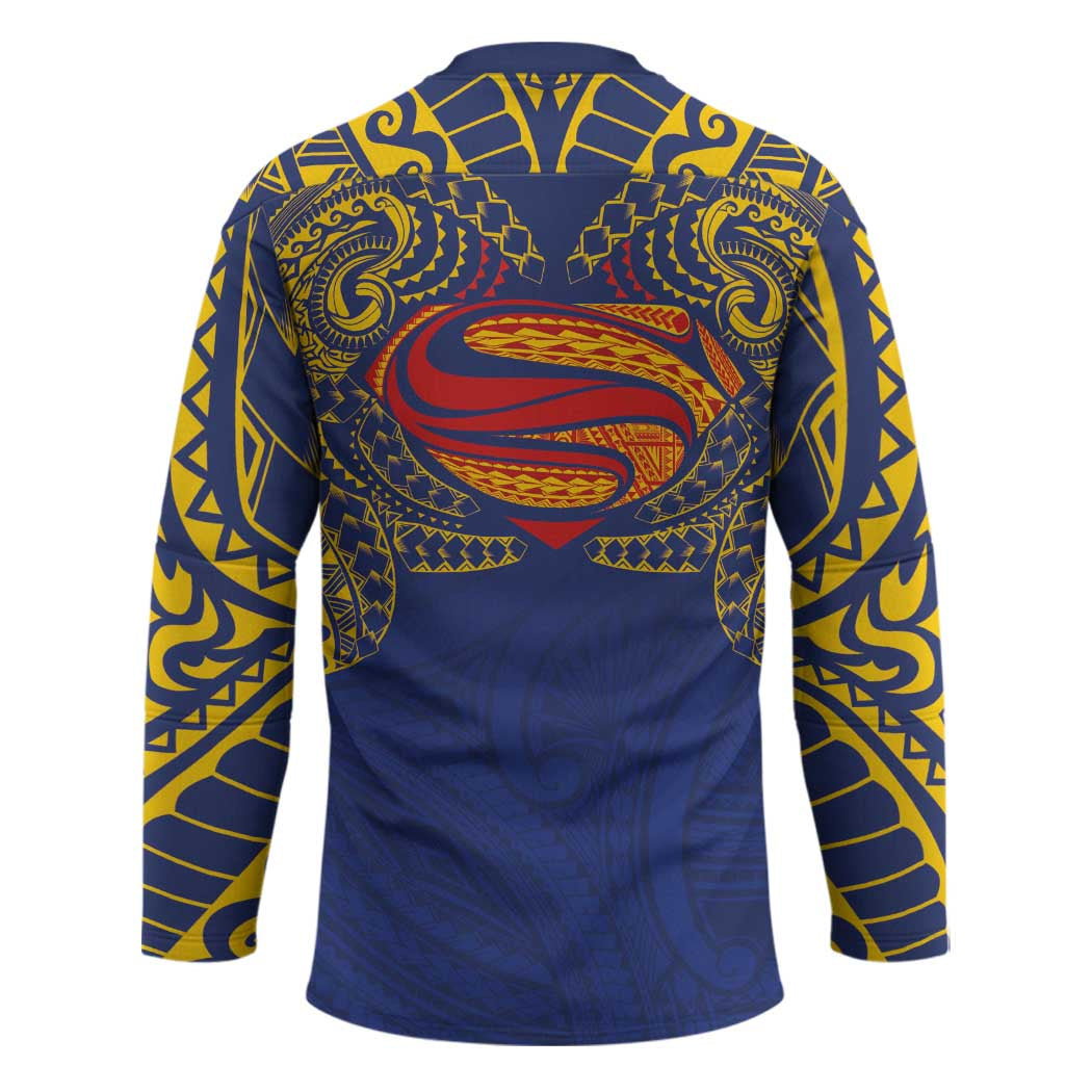 Super Samoan Traditional Tribal Art Tattoos Hockey Jersey Blue Color - Polynesian Pride
