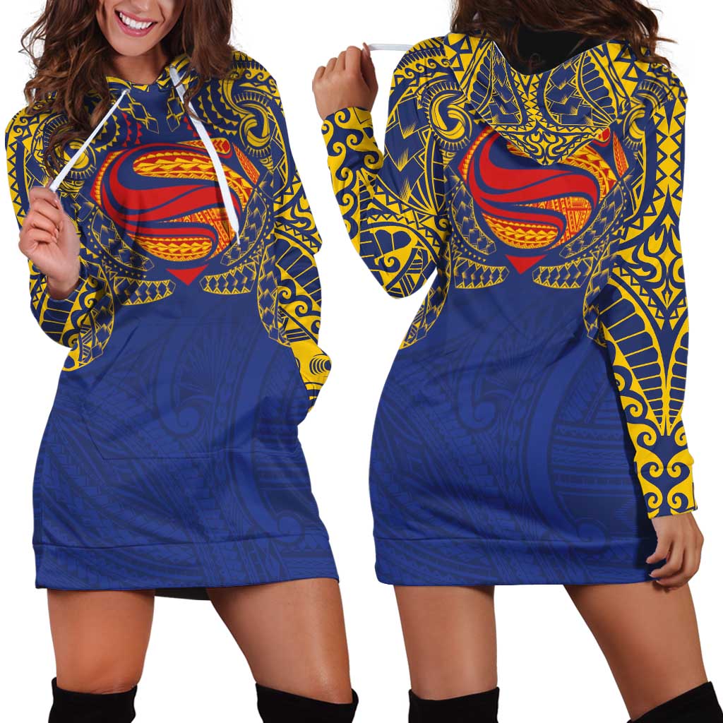 Super Samoan Traditional Tribal Art Tattoos Hoodie Dress Blue Color LT03 - Polynesian Pride